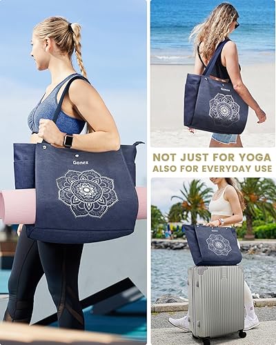 Miniatura 9 de Gonex Bolsa para esterilla de yoga, bolsa de gimnasio con múltiples bolsillos para mujeres y hombres, lona para esterilla de yoga fácil de llevar