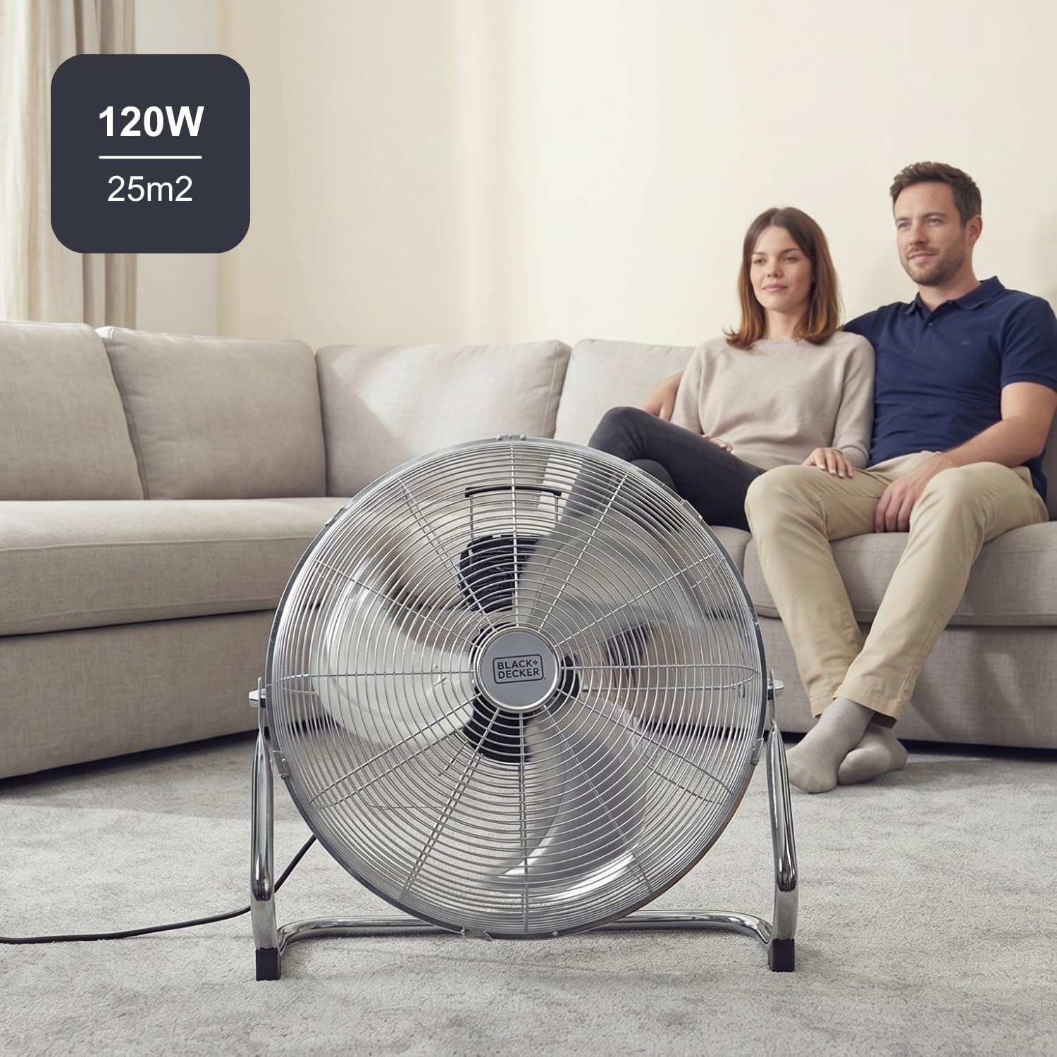 Black+Decker – Ventilador Circulador de Aire 120W | Diámetro 45 cm | Aspas Aluminio | 3 Velocidades | Rejilla Orientable | Estabilidad Total | Metálico