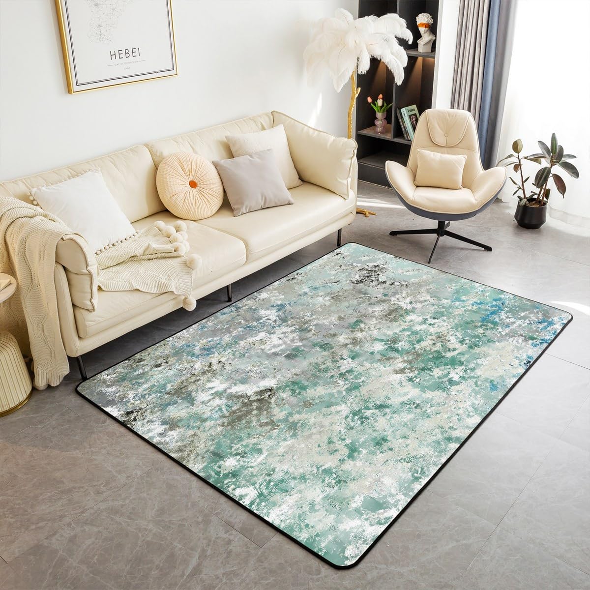 Homewish Estetyczny dywan 100 x 150 cm, abstrakcyjny dywan do salonu dla dzieci chłopców mężczyzn retro ombre rysunek obraz olejny moro dekoracyjny dywan szary zielony antypoślizgowa mata podłogowa do