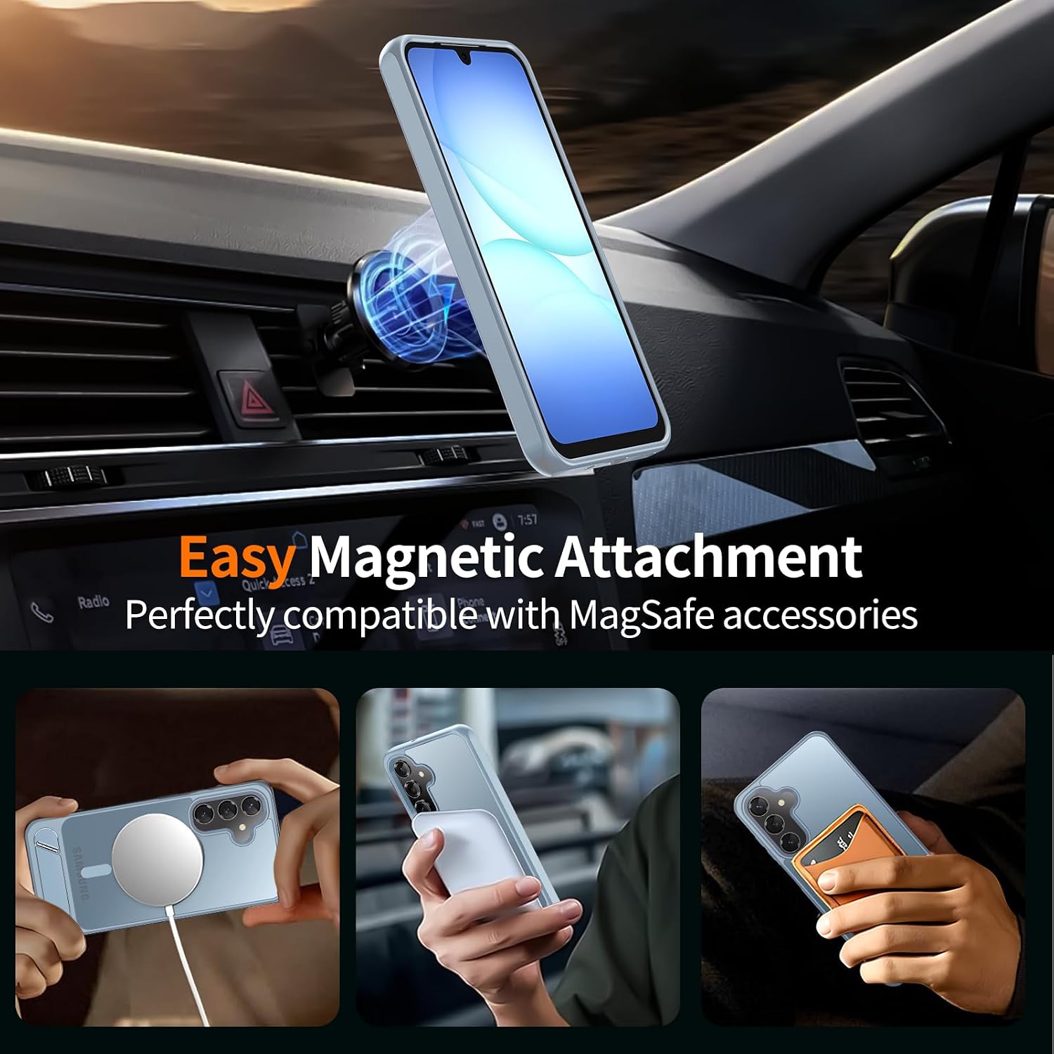 ualele Magnetic for Samsung Galaxy A15 5G Pone Case wit Metal Stand, Fit for MagSafe Dropproof Kickstand Pone Case, Ligt Blue thumbnail