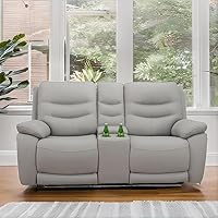 Vista 26 de Juego de sofá reclinable eléctrico para sala de estar, sofás reclinables de cuero caqui con puerto USB, sofá de cuero con sillón reclinable