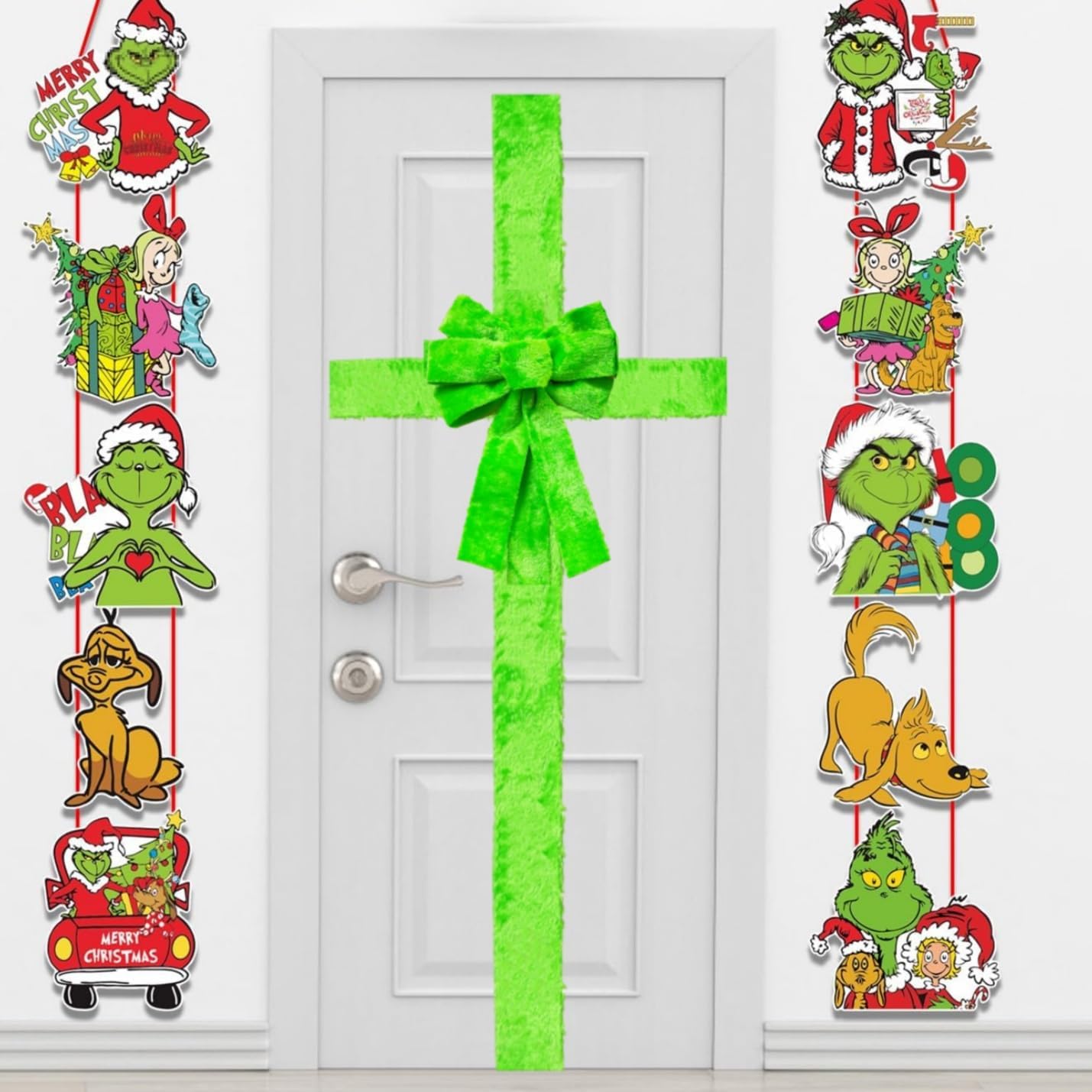 Meseey Christmas Cabinet Bows, Green Furry Ribbons, Holiday Door Decorations, Xmas Party Supplies (8, Green Fur)