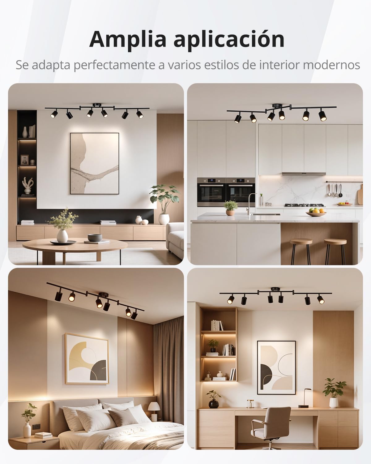 Gr4tec Lámpara de Techo Orientables 6 Focos, Moderno Focos LED Interior GU10, Luz de Techo Negro para Dormitorio Cocina Salon, Sin Bombillas