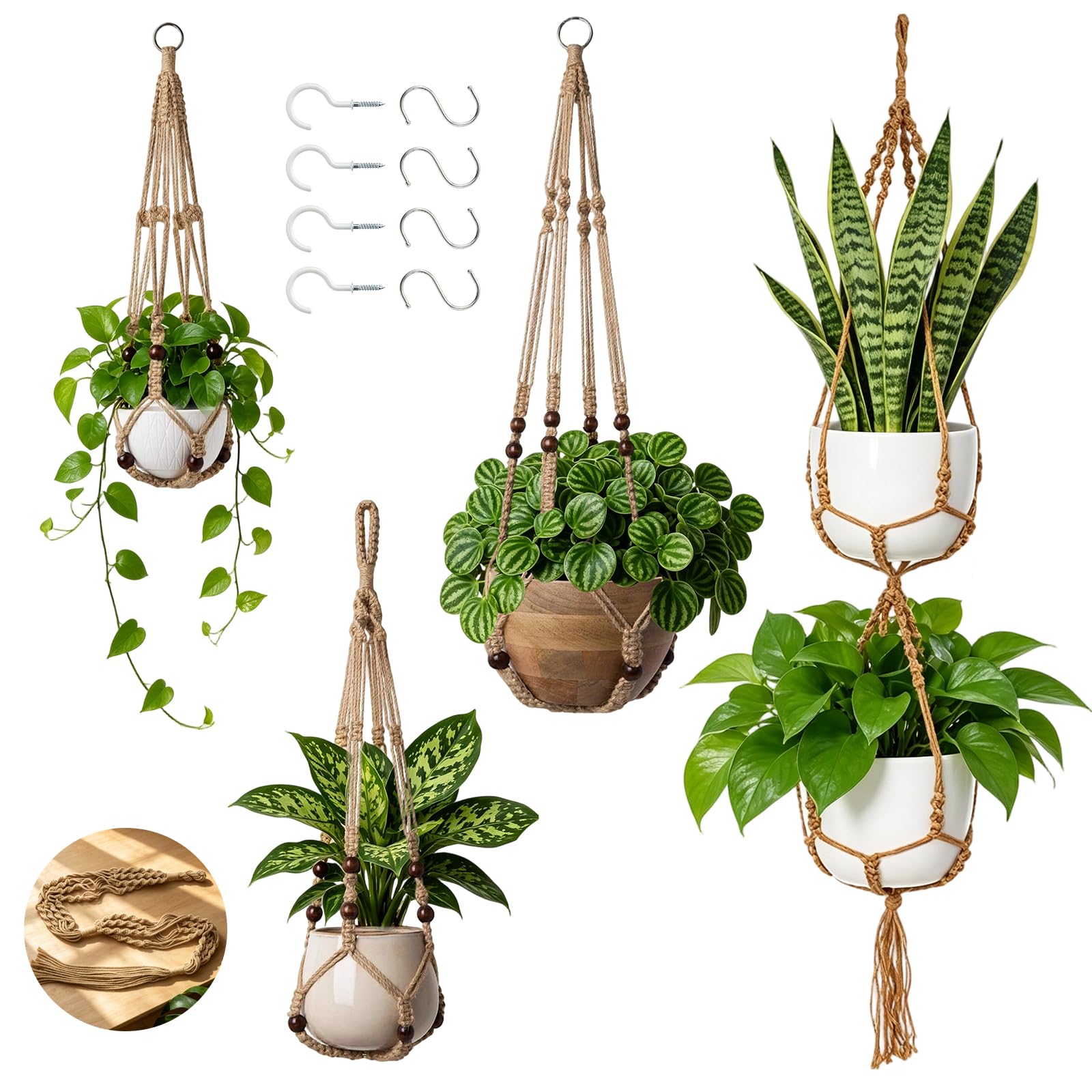 Macrame Plant Hanger, 4 Pack Indoor Hanging Planter Holder without Pot