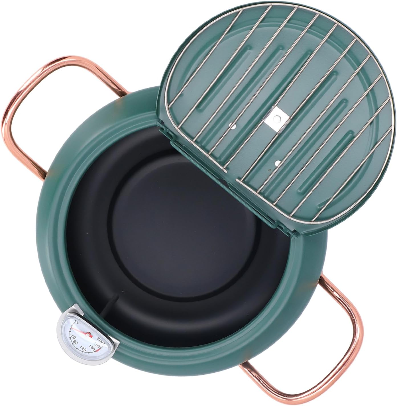 Deep Fryer Pot, Double Handles Iron Janpanese Frying Pot with Thermometer, Lid And Oil Drip Drainer Rack Multifunctional Cooking Pot for French Fries Chicken