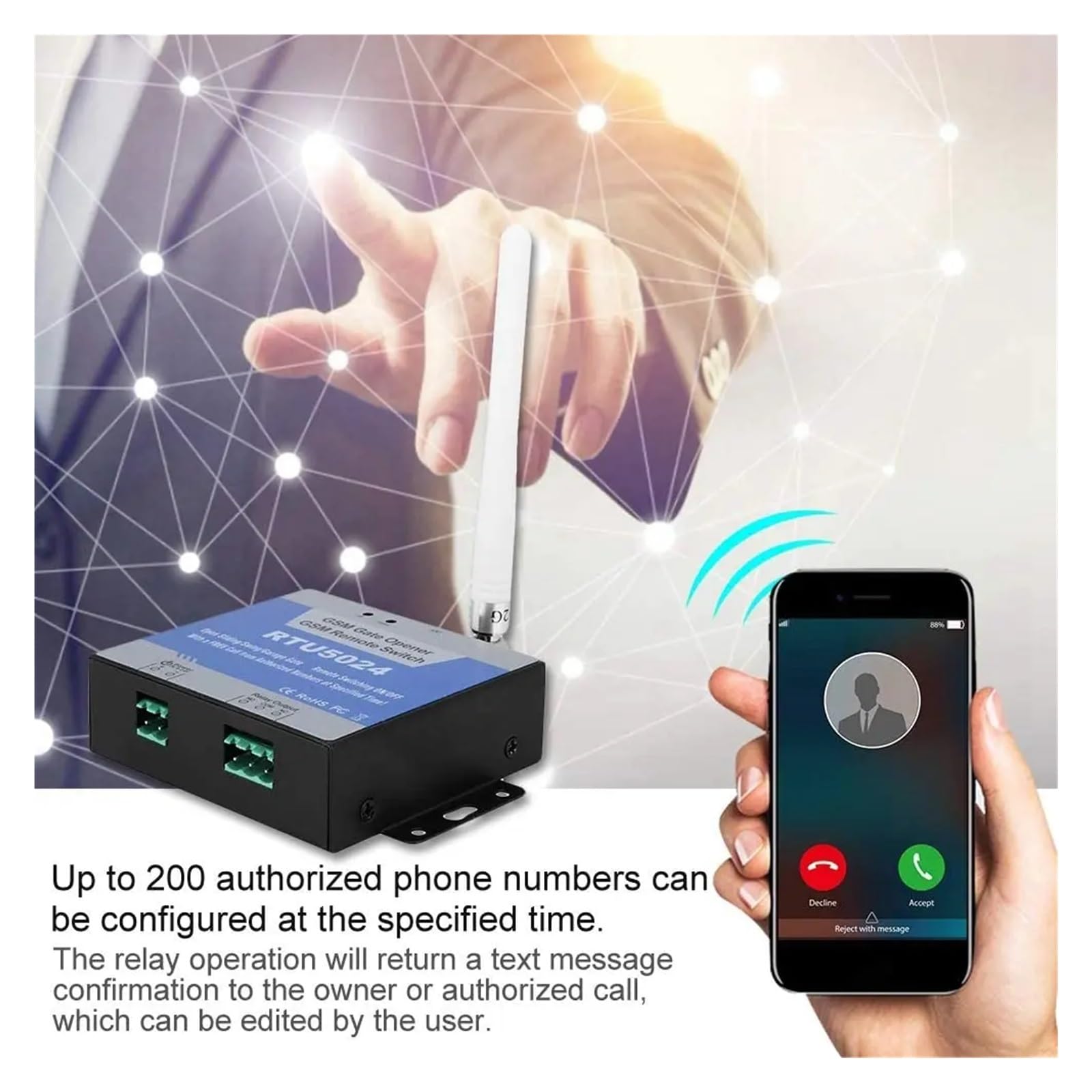 RTU5024 GSM otwieracz bramy łącznik przekaźnikowy bezprzewodowy dostęp do drzwi zdalnego sterowania długa antena bezpłatne połączenie 850/900/1800/1900 MHz mechanizm otwierania(Acme)