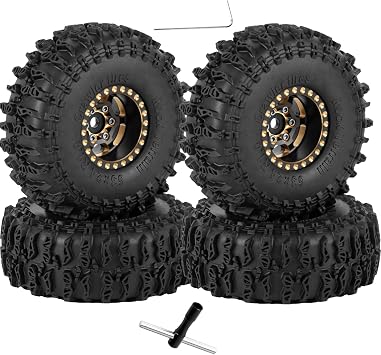 RC 1.0" Beadlock Wheels and Tires for RC Crawler 1/18 TRX4M,1/24 SCX24,Brass 1.0 Beadlock Wheels RC Rims w/ 1.0 Beadlocks Tires Soft Sticky Rubber Tires,4pcs,Style C