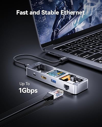 Miniatura 4 de DOCKCASE Explorer Edition Visual Smart USB C Hub (6 en 1) con puerto HDMI 4K a 60 Hz, Gigabit Ethernet, USB-C y 2 puertos de datos USB-A de 5 Gbps,