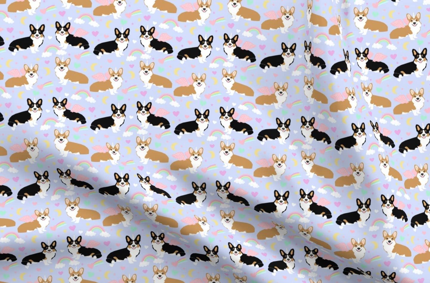 Spoonflower Fabric - Pastel Unicorn Corgi Corgis Dog Dogs Printed on Organic Cotton Sateen Fabric by The Yard - Sewing Quilting Apparel Home Decor