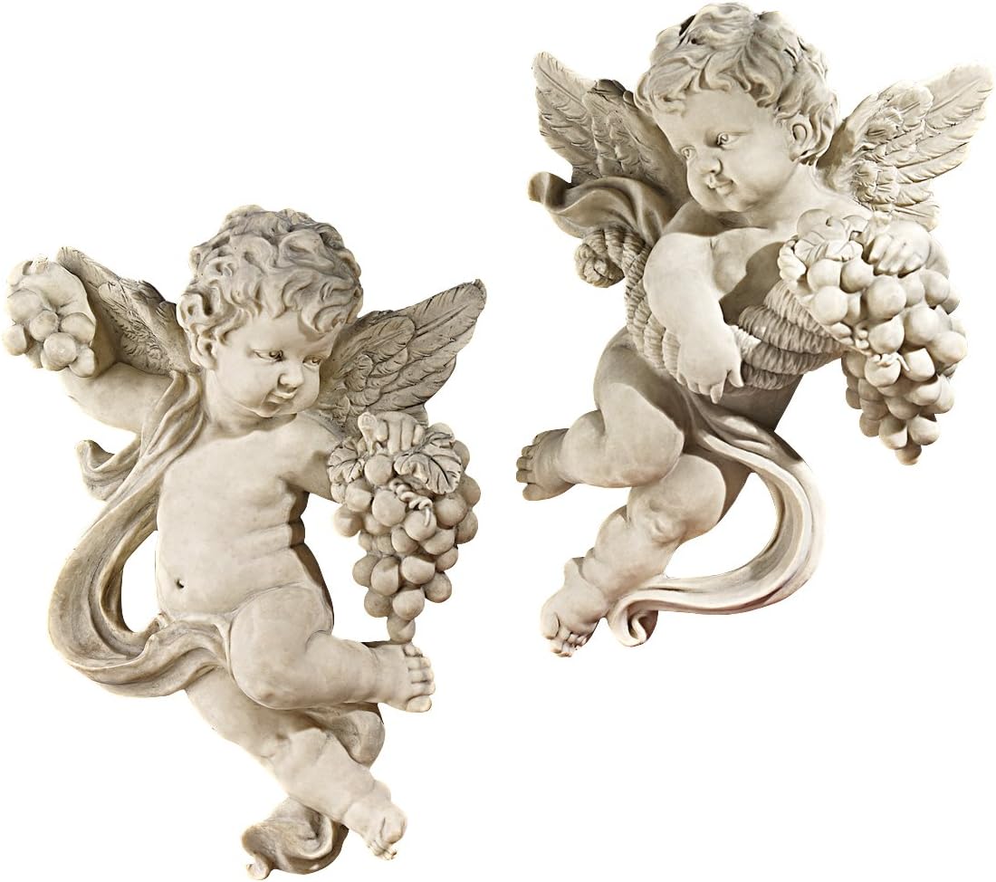 Design Toscano Cherub Harvest Wall Sculptures, Set of 2, Full Color, 10.50" x 4.50"