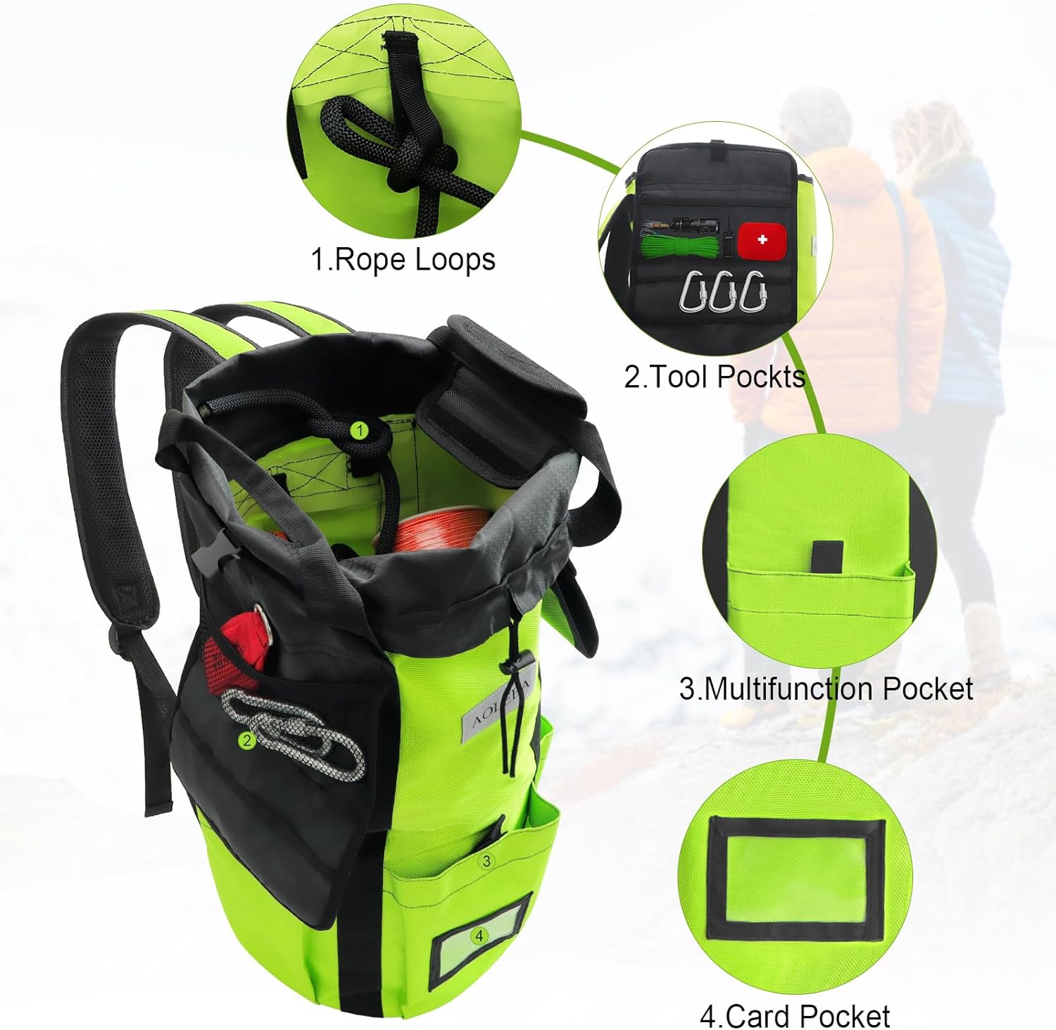 AOLEBA Arborist Rope Storage Bag Tree Climbing Rock Rope Bucket Backpack Rope Storage Bag Large Capacity 1680D Thicken Nylon Material with Hand Straps, Side Pockets