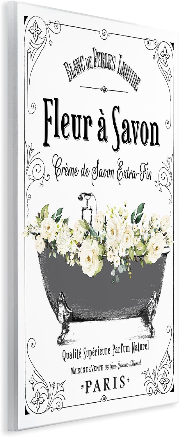 Stupell Industries 'Fleur a Savon Vintage Parisian Bathroom Floral Tub', Wall Plaque Art, 10 x 15 Inches, Easy to Hang and Sturdy, Made in USA, by Lettered and Lined