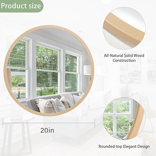 Miniatura 313 de JJUUYOU Espejo circular de pared redondo para baño, espejo de tocador gris, pequeño círculo decorativo para pared, marco de madera, espejo