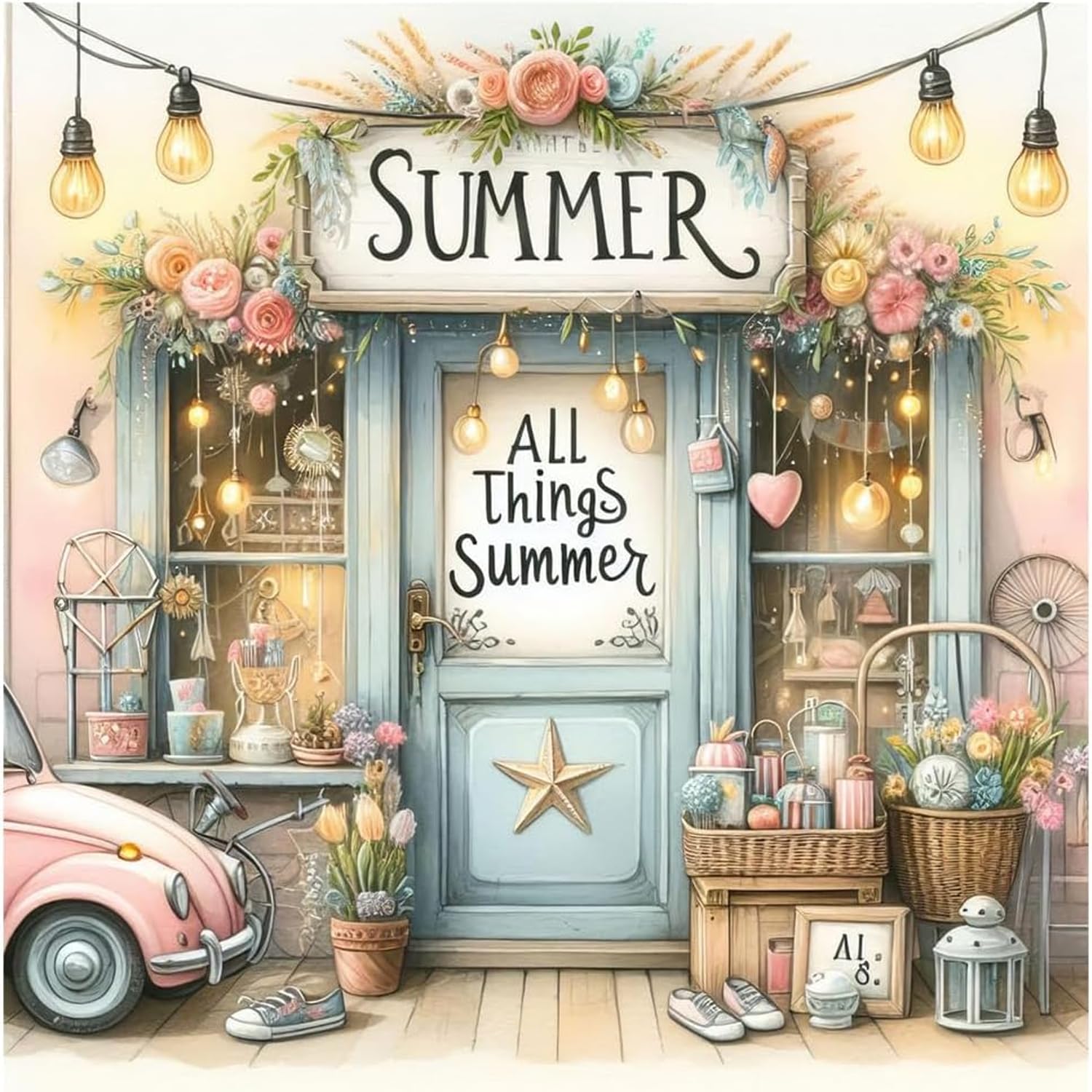 Jakener Diamond Art Kits Adults, 5D Summer Store Diamond Painting Kit for Adults, Fun DIY Full Round Drill Crystal Gem Art Craft, Adults Paint by Diamonds Dots Home Wall Decor 14x14 Inch