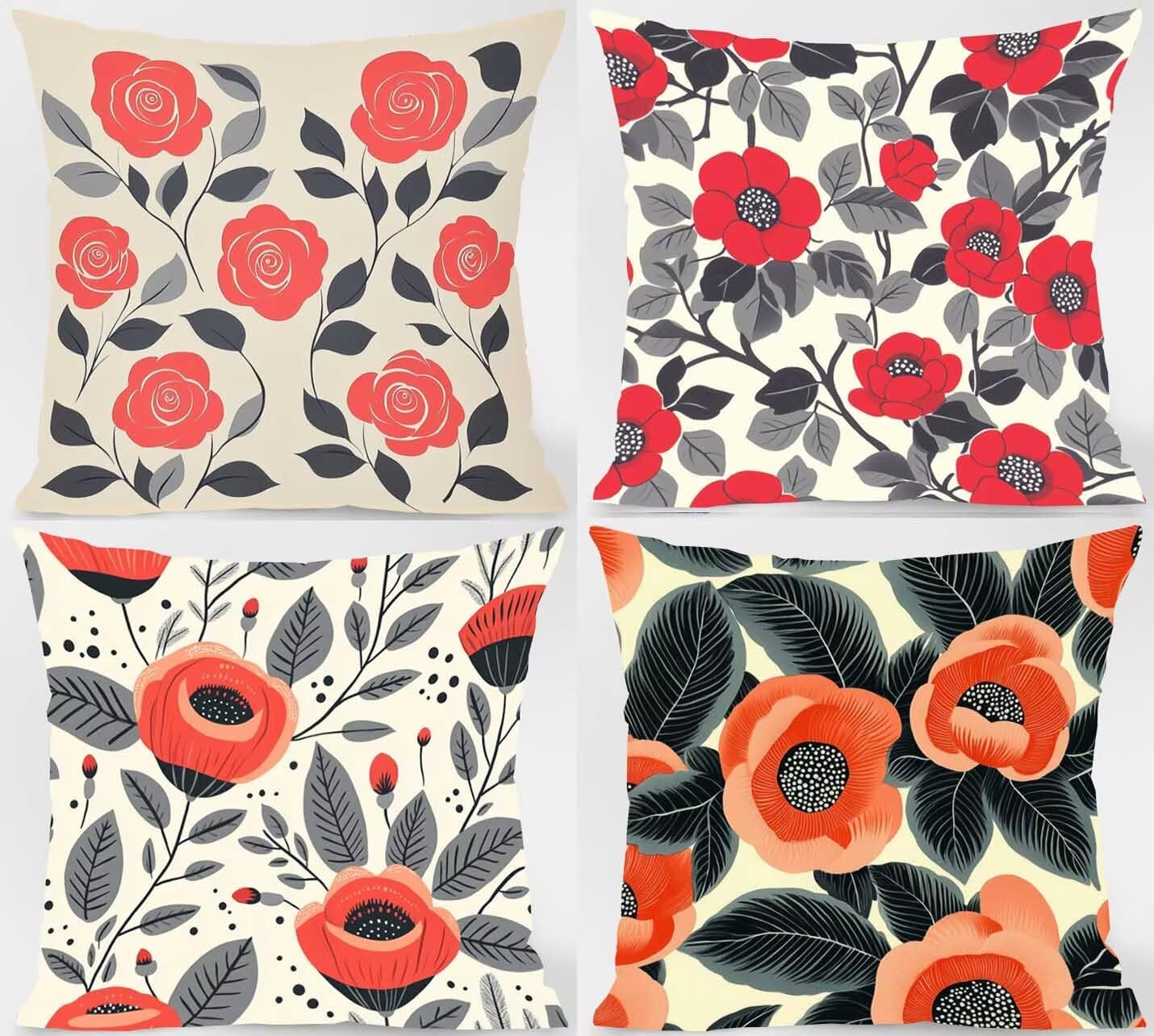 Kissenbezug 55 x 55 4 Pack, Outdoor Sofakissen Bezug Blume Deko Kissenbezug 55 x 55 cm, Doppelseitiger Druck Quadrat Kopfkissenbezug Licht für Schlafzimmer Deko Wohnzimmer Geschenke Model-13172