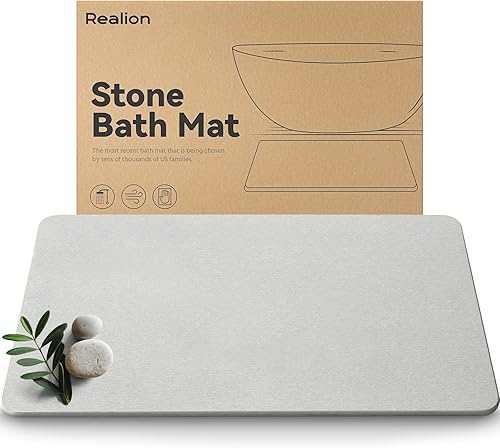 Tapete de baño de piedra, se seca rápidamente, antideslizante de tierra de diatomeas para baño, tapete de ducha de piedra súper absorbente, fácil de