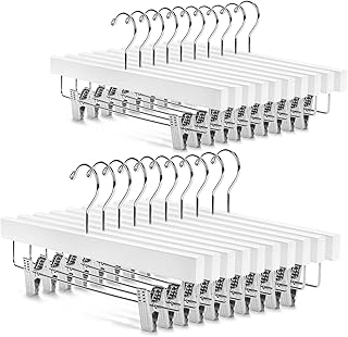 Nature Smile Deluxe Wooden Pants Hangers Solid Wood Bottom Jeans Hanger Skirt Hanger with 2-Adjustable Clips Pack of 20 (White)
