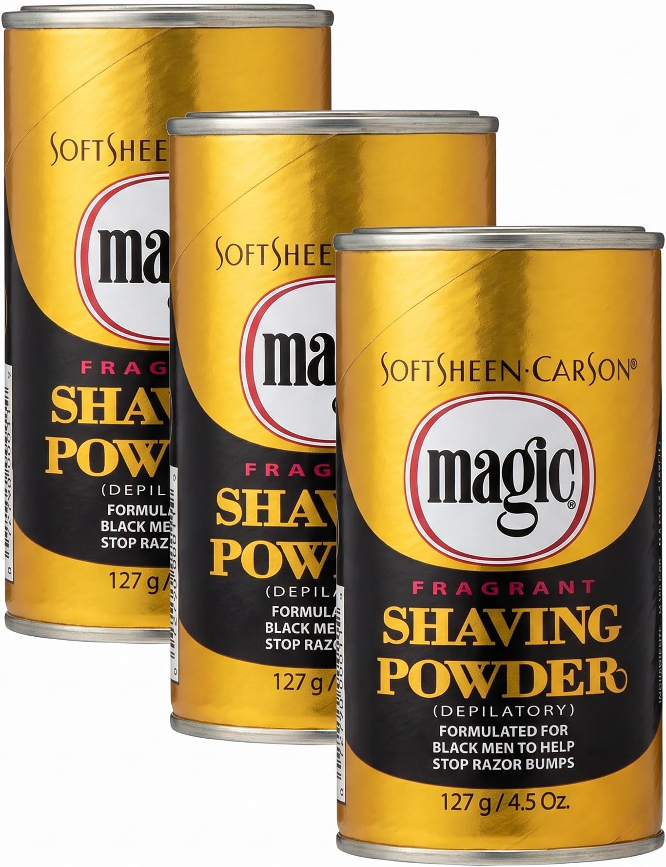 SoftSheen-Carson Magic Razorless Shaving for Men,Magic Shaving Powder with Fragrance,Coarse Textured Beards,Formulated for Black Men,Depilatory, Helps Stop Razor Bumps, Since 1901, 4.5 oz (Pack of 3)