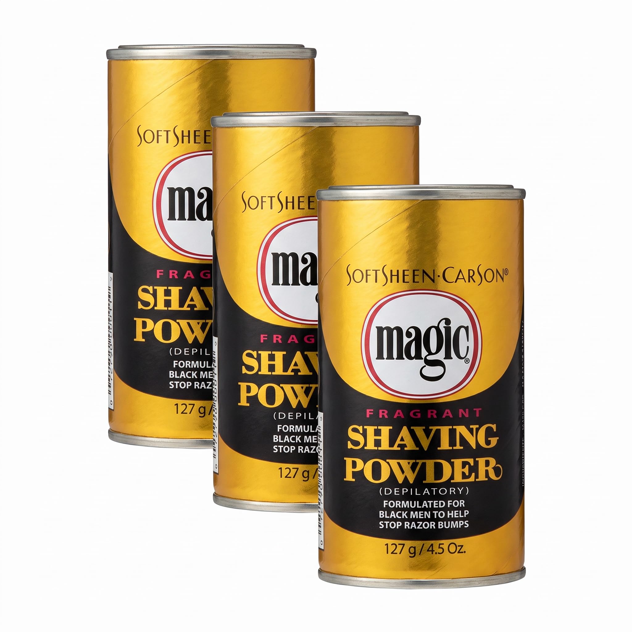 SoftSheen-Carson Magic Razorless Shaving for Men,Magic Shaving Powder with Fragrance,Coarse Textured Beards,Formulated for Black Men,Depilatory, Helps Stop Razor Bumps, Since 1901, 4.5 oz (Pack of 3)
