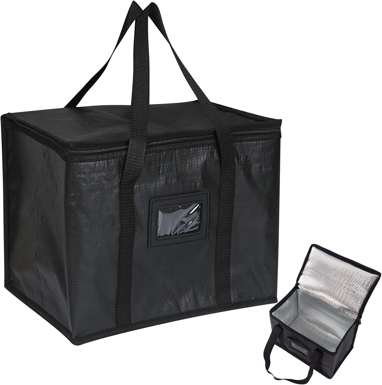 WesokeInsulated Reusable Grocery Shopping Bags, Black Food Delivery Cooler Bag for Groceries, Thermal Bags for Cold Hot, Collapsible Heavy Duty Food Warmer Tote Bag with Zipper for Camping Picnic