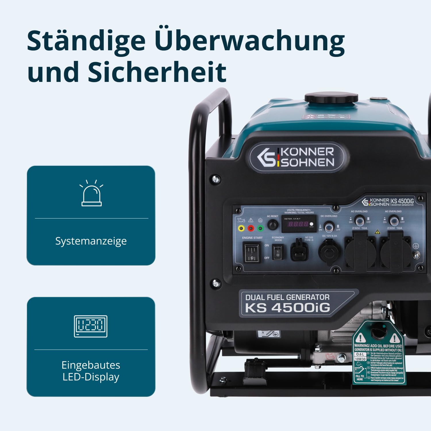 K&S Könner&Söhnen KS 4500iG Générateur Inverter (gaz/essence) 4500 W, générateur d'énergie avec USB, mode Eco | Groupe électrogène de secours pour camping, maison et atelier, générateur inversé