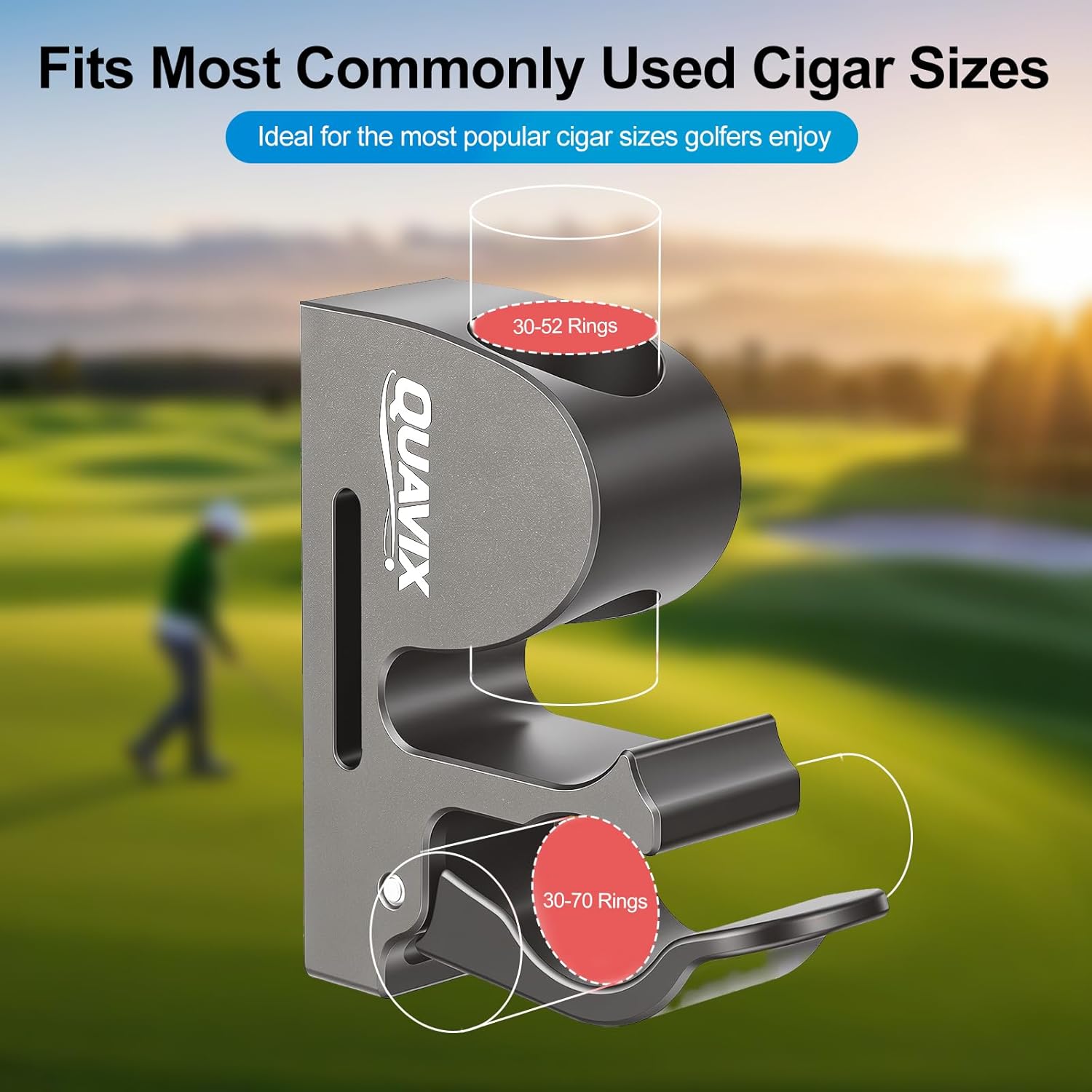 Magnetic Golf Cart Holder Clip with Adjustable Strap, Secure Golf Accessory for Cart, Aluminum Design Fits 30-70 Ring Gauge, Stable Holder for Golf Course Use