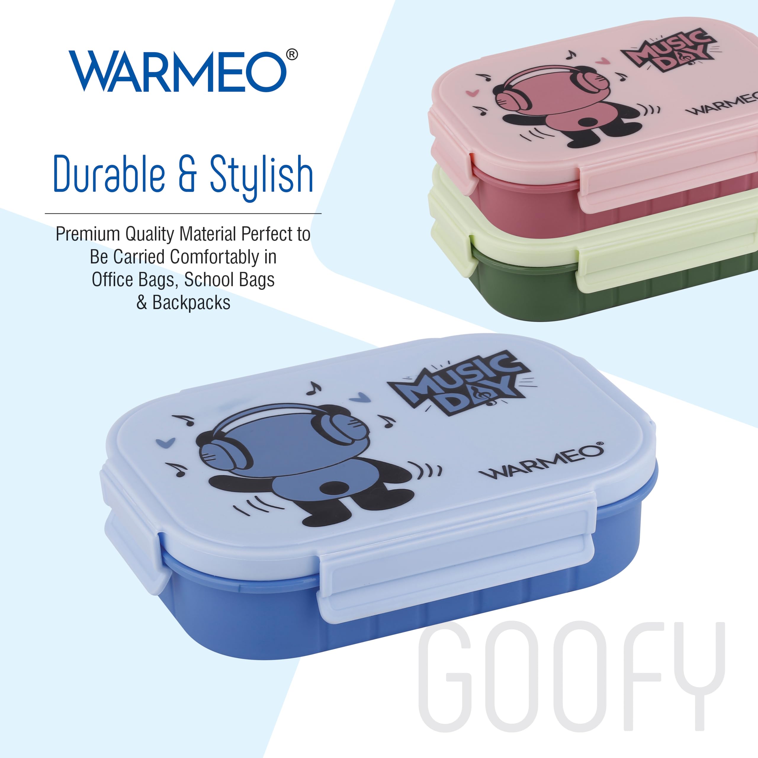 WARMEO Goofy Insulated Lunch Box with Two Compartment BPA Free, Kids Lunch Box,Food Grade Ideal for School, Picnic, Office & Outdoor - 500ml Blue, Stainless Steel — Amazon image 6