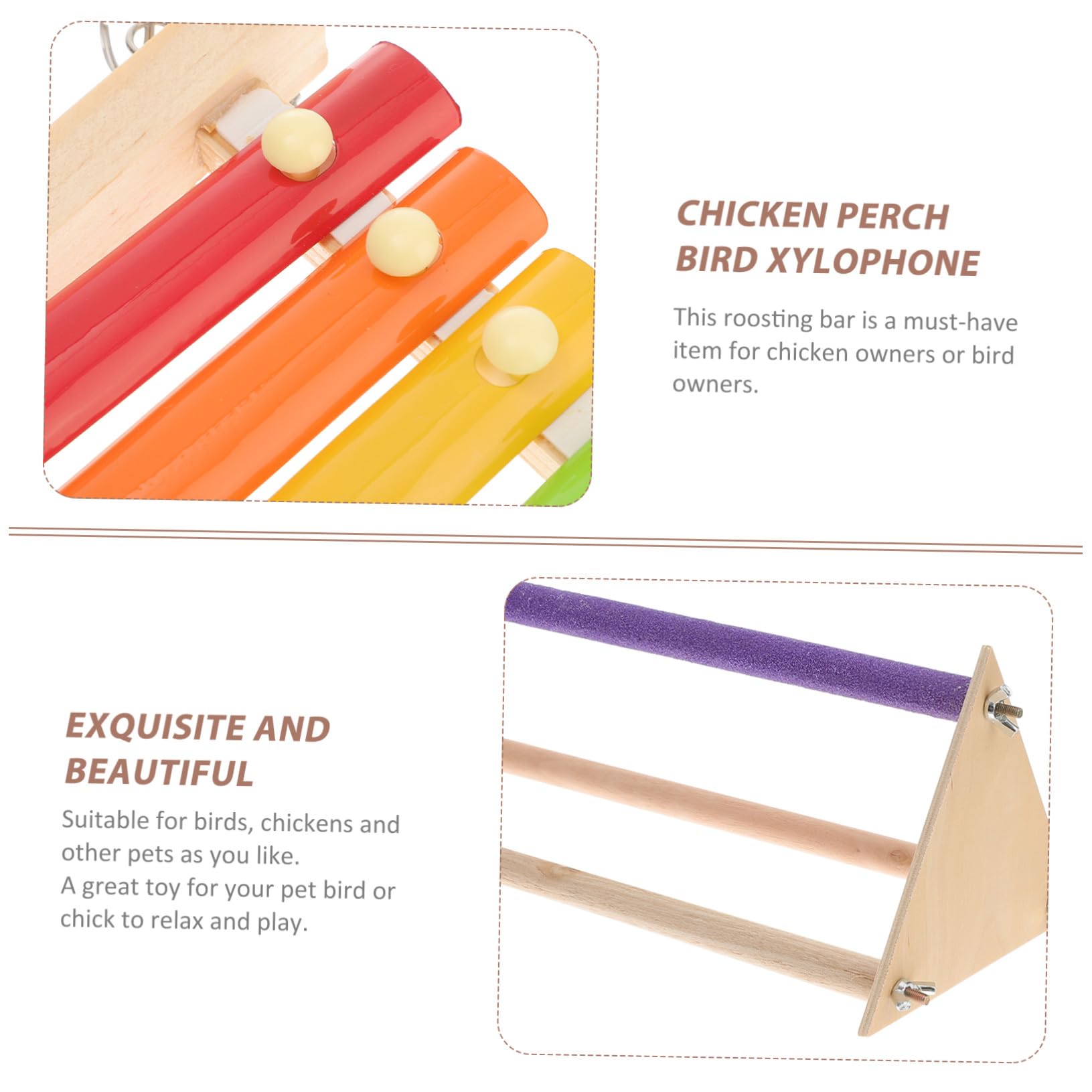Juego de Accesorios para Aves Soporte de Madera para Pájaros, Barra de Madera para Descansar y Escalera para Gallinero, Adecuado para Relajación y Juego