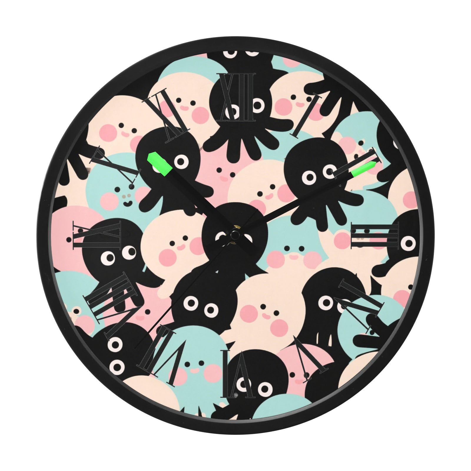 Horloge murale lumineuse et mignonne motif octopodes pour la maison