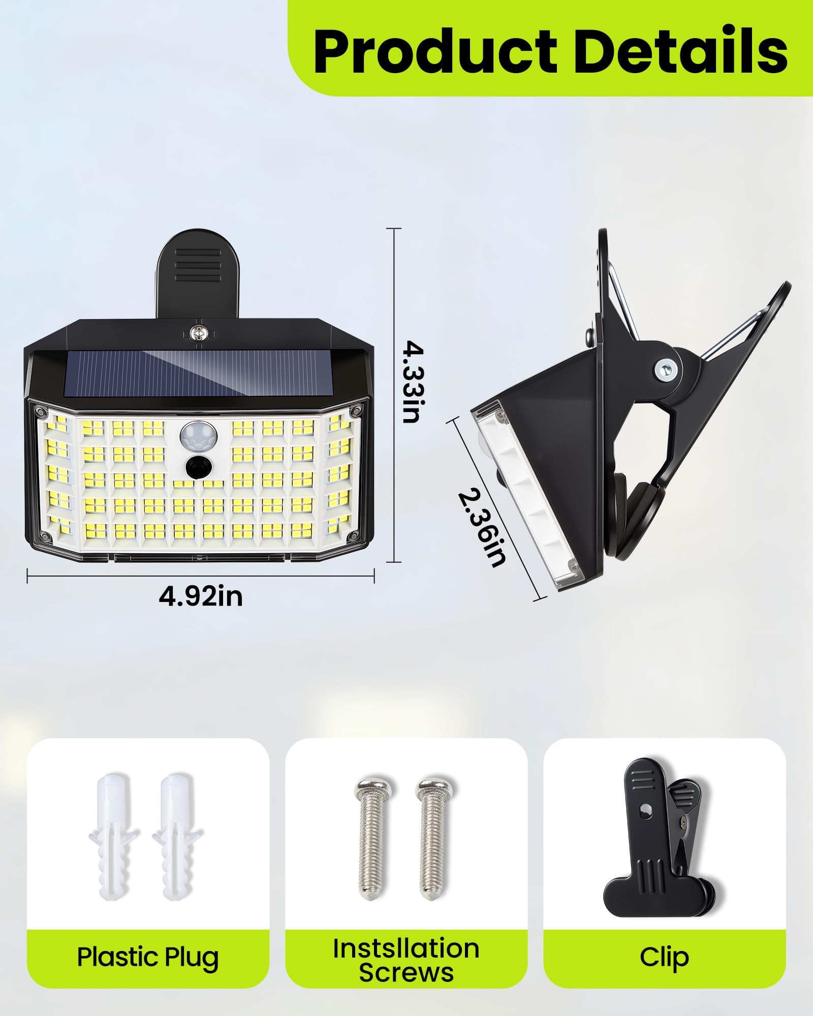 Solarleuchten für den Außenbereich mit Bewegungsmelder, 800 lm, 176 LEDs, Solar-Zaunlichter, wasserdicht, 3 Modi und tragbare Sicherheitslichter für Kettenglieder, Terrasse, Deck, Hof