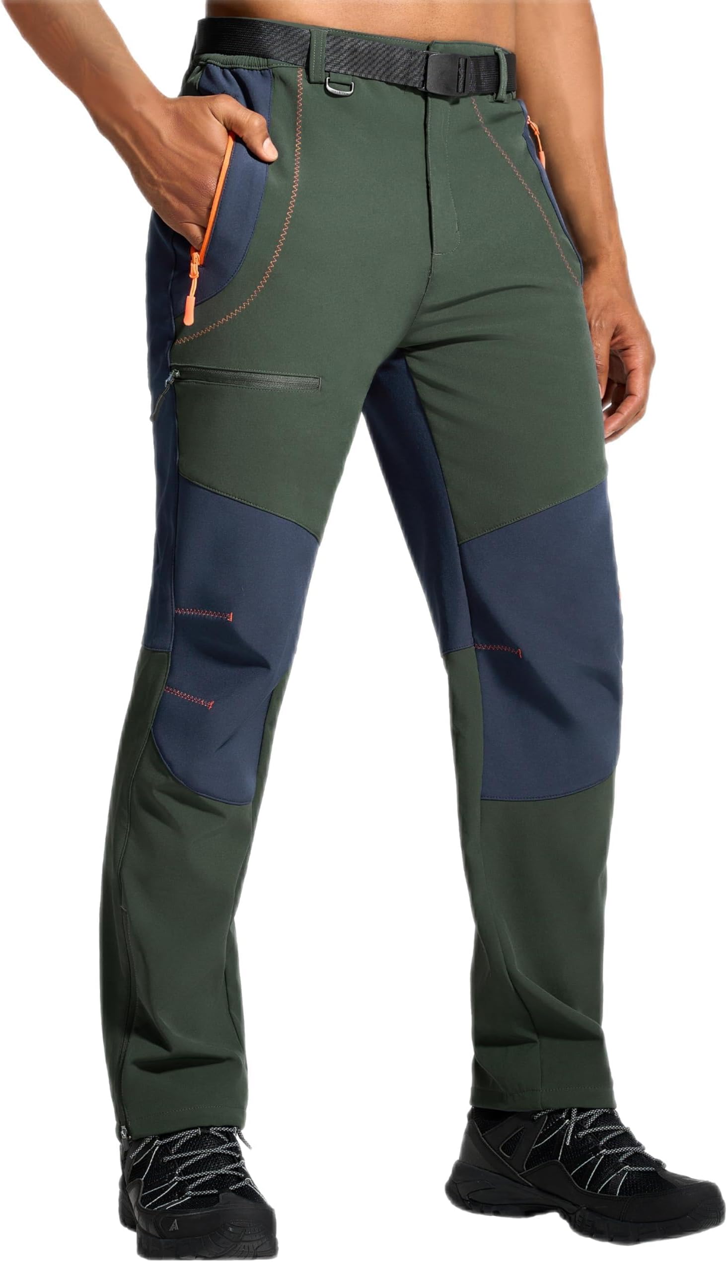 Mens Snow Ski Hiking Pants Winter Fleece Lined Outdoor Waterproof Insulated Zipper Bottom Leg