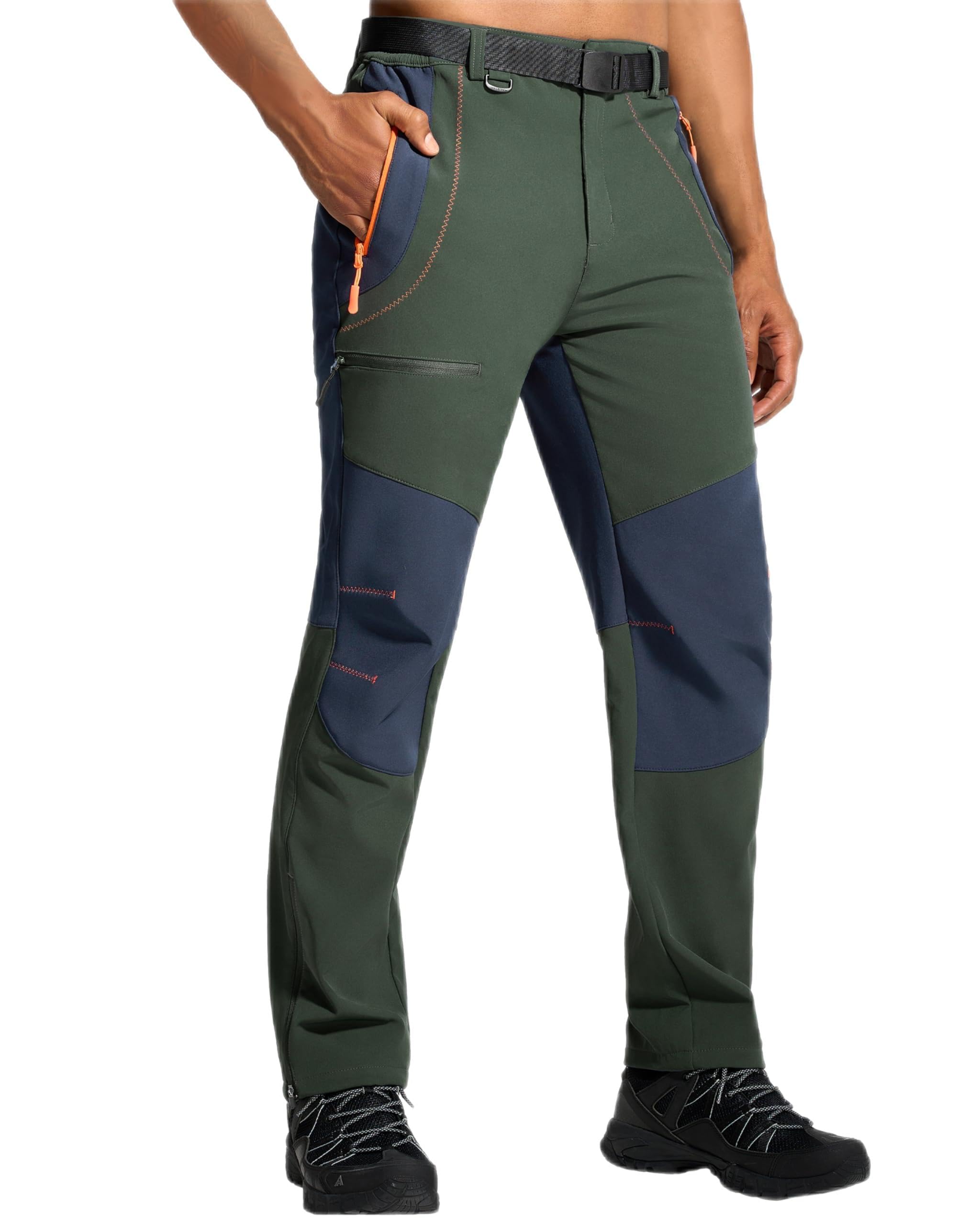 Mens Hiking Snow Ski Pants Winter Insulated Fleece Lined Outdoor Men Waterproof Windproof Insulated With Belt