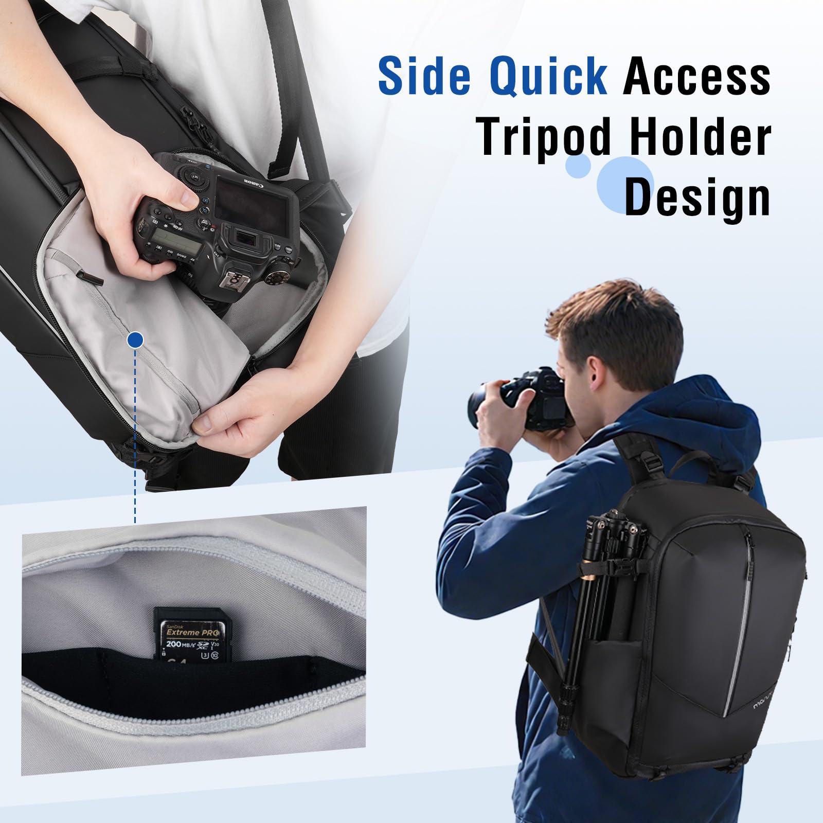 MOSISO Mochila Impermeable Cámara, DSLR/SLR/Mirrorless Mochila Gran Cámara Bolsa Fotografía con Cubierta la Lluvia&Compartimento Portátil 16 pulgadas&Soporte Trípode&Bolsillo Vertical Frontal,Negro