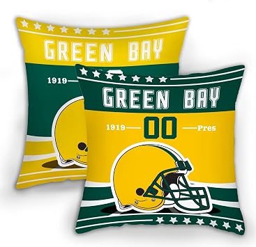 Green Bay Throw Pillow Cover Custom Size, Name and Number Double-Sided Printing Green Bay Football Gift for Men Women Decor for Bedroom Living Room