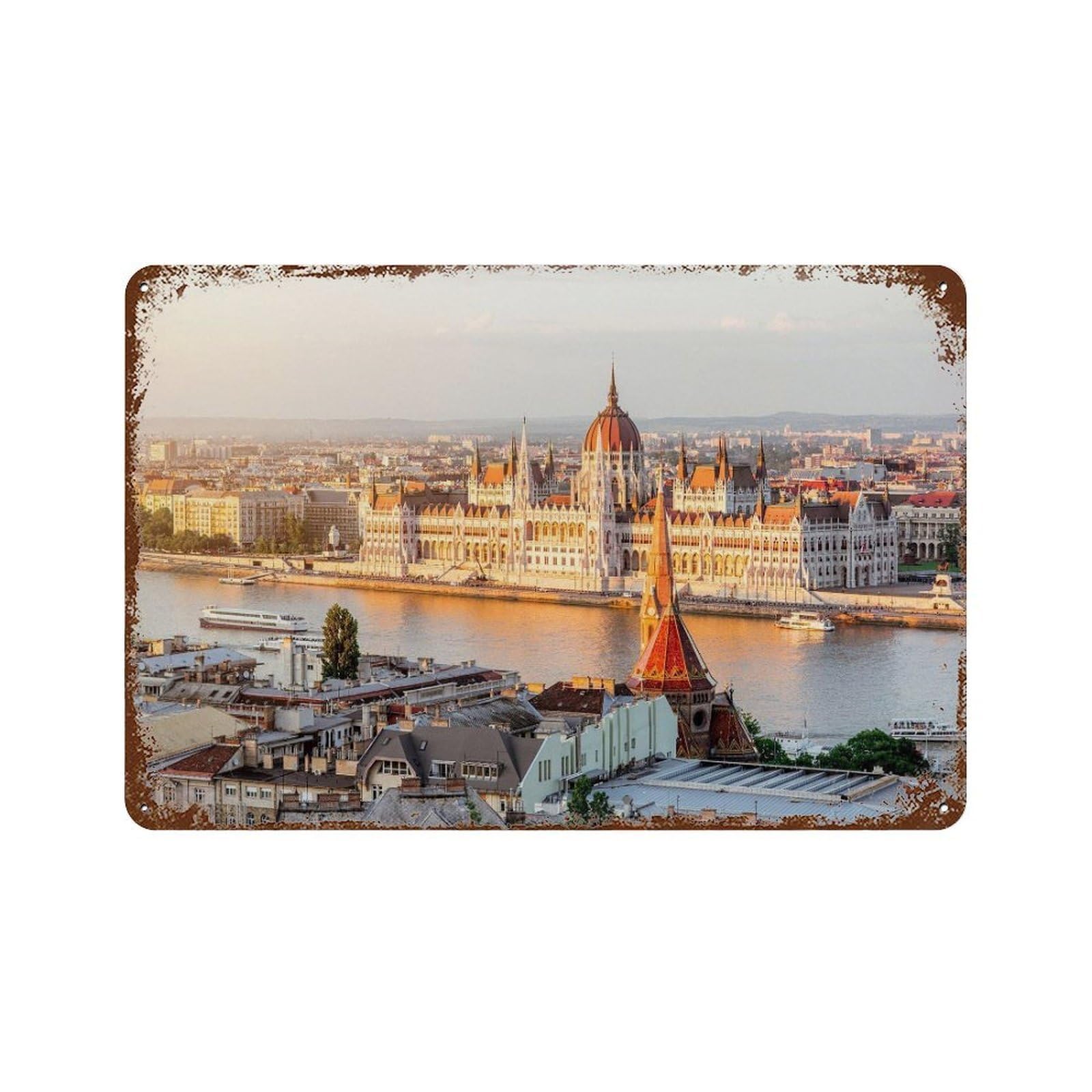 xiaoxiaoshen Real Photo Budapest Decor Hungary Wall Decor Art Metal Tin Poster Modern Home Decor Art Home Bar Shop Decorations Vintage Sign 20x30cm