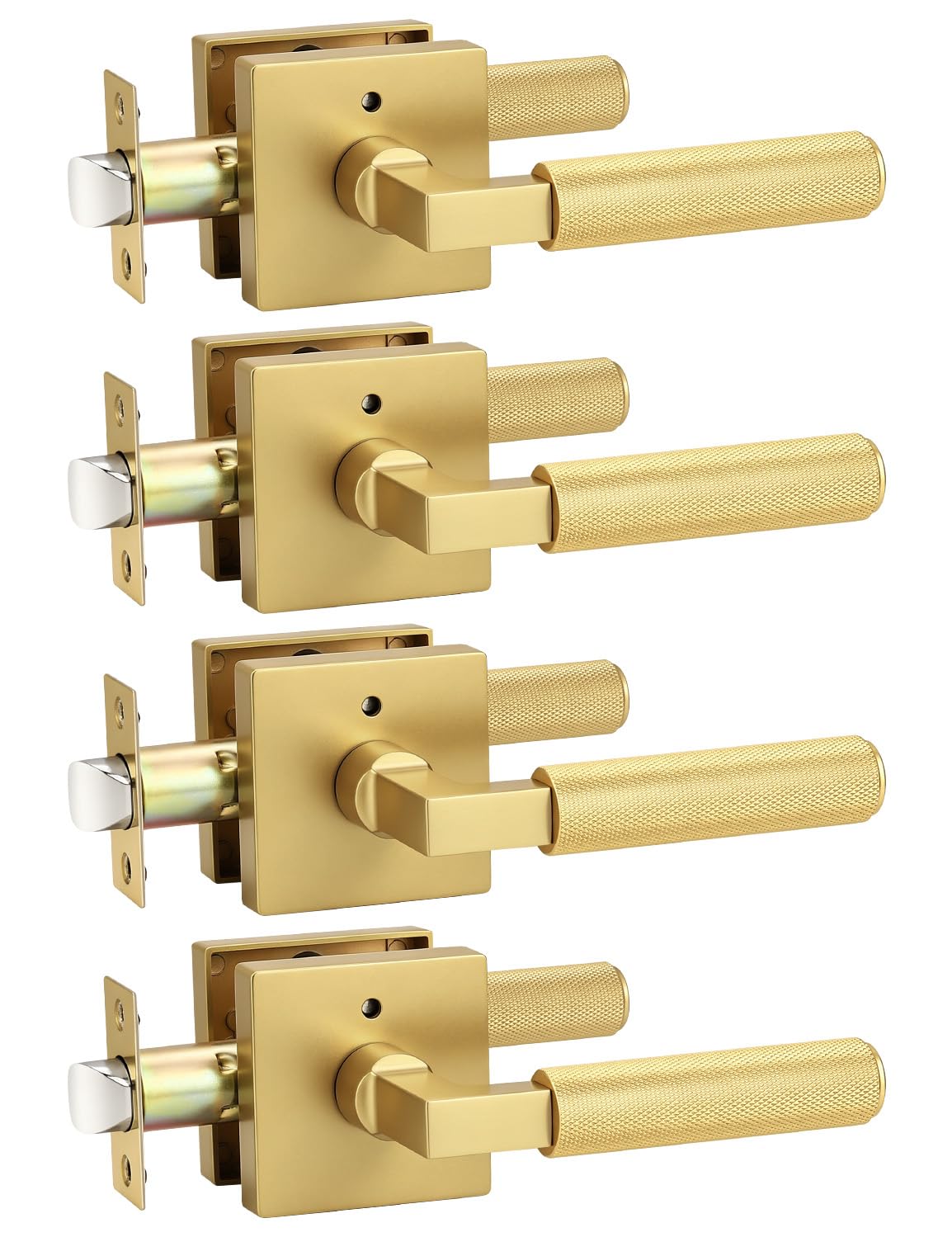 Mengico 4 Pack Privacy Door Handles with Lock, Brushed Gold Interior Knurled Door Handles…