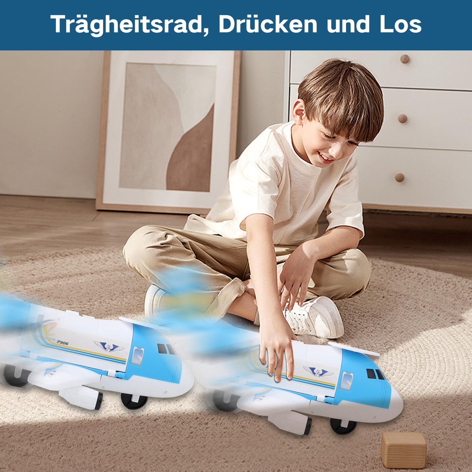 Set Regalo Giocattolo Genitori e Bambini Giocattolo aereo sicuro con aereo grande 5 auto e 1 elicottero Ideale per genitori che regalare giocattoli aereo ai loro bambini di 3 anni e più