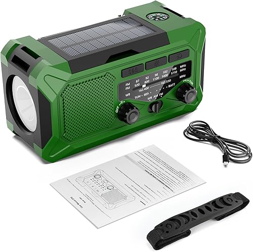 Miniatura 9 de Radio meteorológica con manivela de emergencia, radio solar de 10000 mAh AMFMNOAA con cargador de teléfono, carga USB, lámpara de lectura LED para
