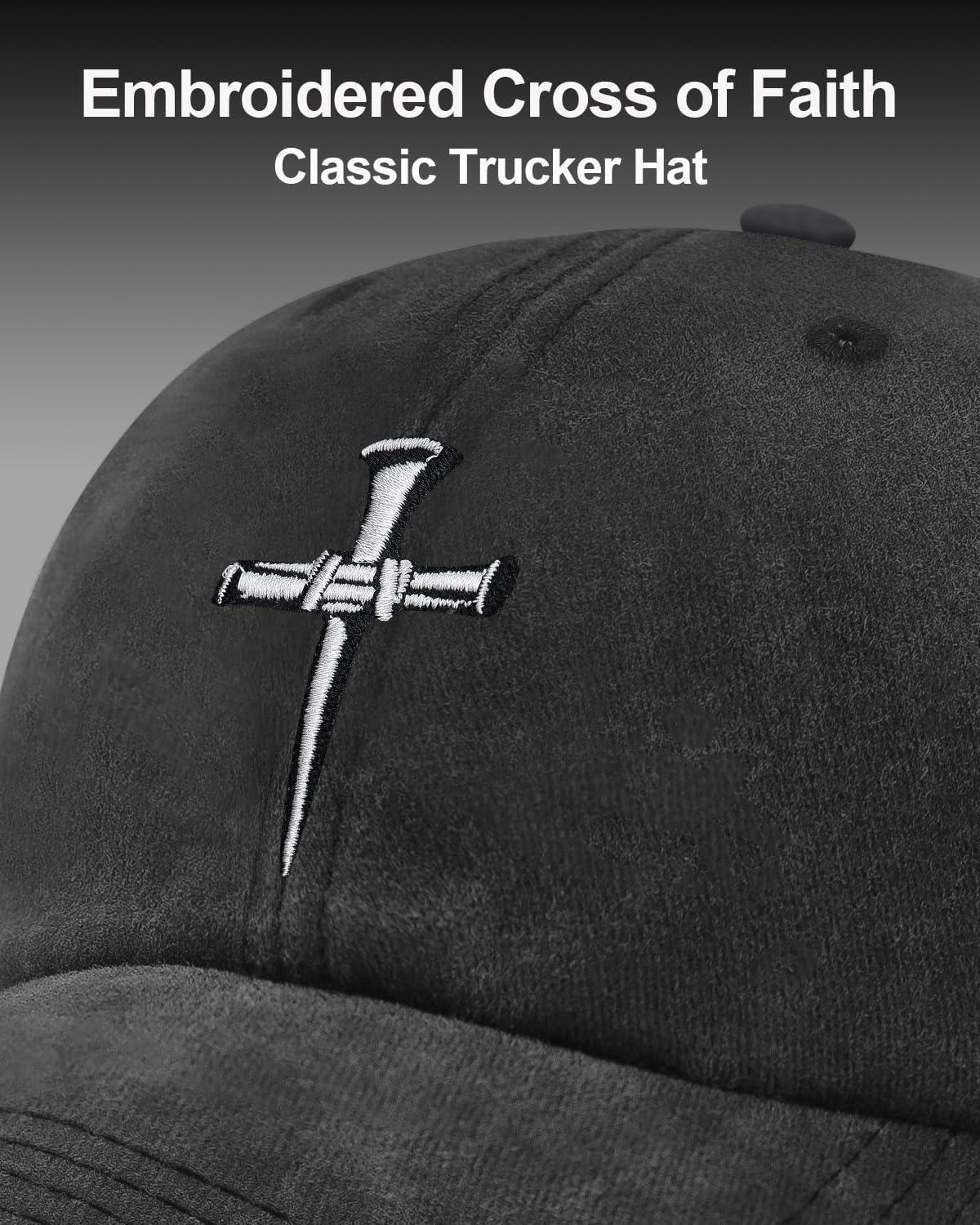 Christian Gifts for Women Men Christian Jesus Hat for Men Women Embroidered 3 Nails Cross 100% Cotton Comfortable Baseball Cap for Church Services, Easter,Daily Wear Mission Trips Grey - Image 3