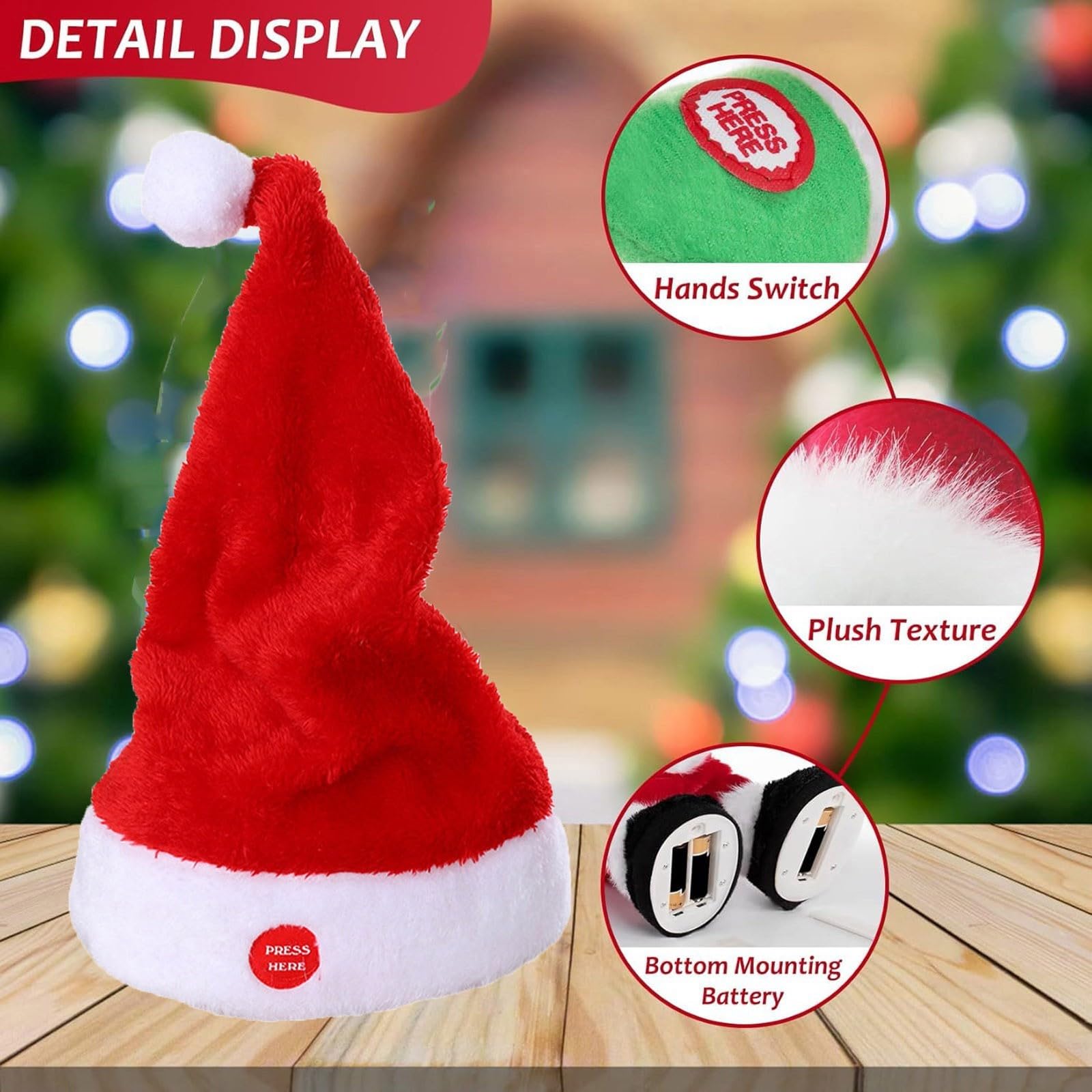 Accesorios de fiesta, sombrero de baile animado, sombrero de Papá Noel con música y movimiento, vacaciones para niños y adultos