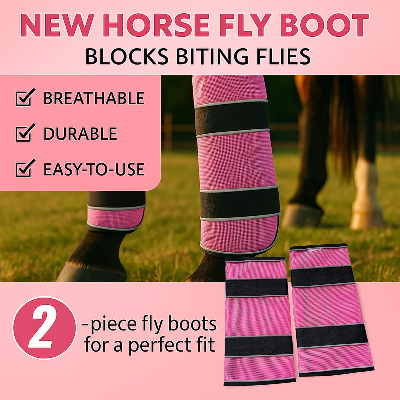 Colenumone 2PCS Horse Fly Boots, Breathable Mesh Horse Leg Wraps with Reflective Strips - Image 4