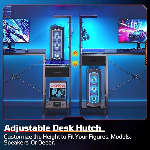 Miniatura 4 de Bestier Escritorio de juegos de 44 pulgadas para espacios pequeños, escritorio reversible para computadora con cajones y estantes, mesa de