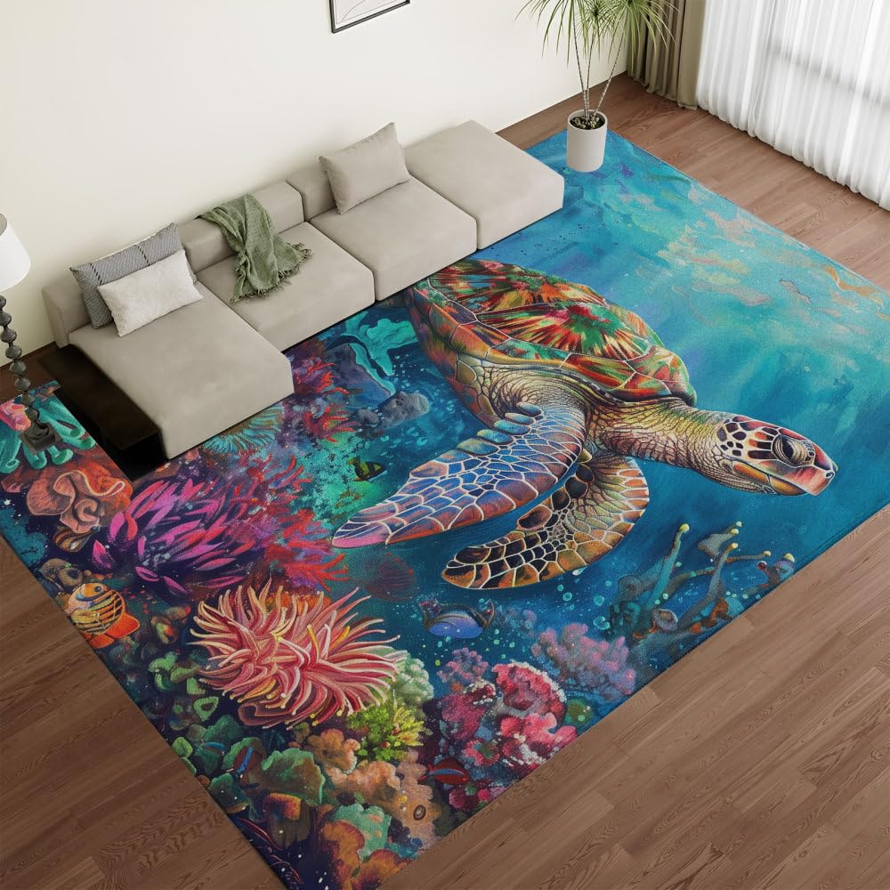 Tapis tortue marin bleu pour chambre et couloir doux 160 x 230