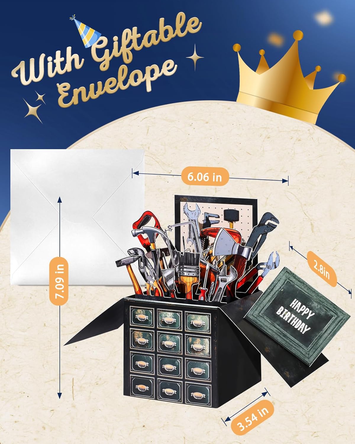 Birthday Pop Up Card with Envelope - Funny Happy Birthday 3D Greeting Pop Up Card, Best Gifts for Men Dad Husband Grandpa Father Daddy Him, Unique 3D Design, Metal Toolbox - Image 2