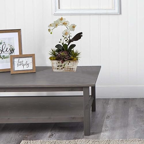 Miniatura 2 de Nearly Natural 1326 - Jardín de orquídeas y suculentas con maceta de lavado blanco, color blanco