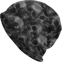 Skull Beanie for Women Men, Warm Stretch Knitted Beanies Hat Lightweight Casual Slouchy Cap Cancer Headwear
