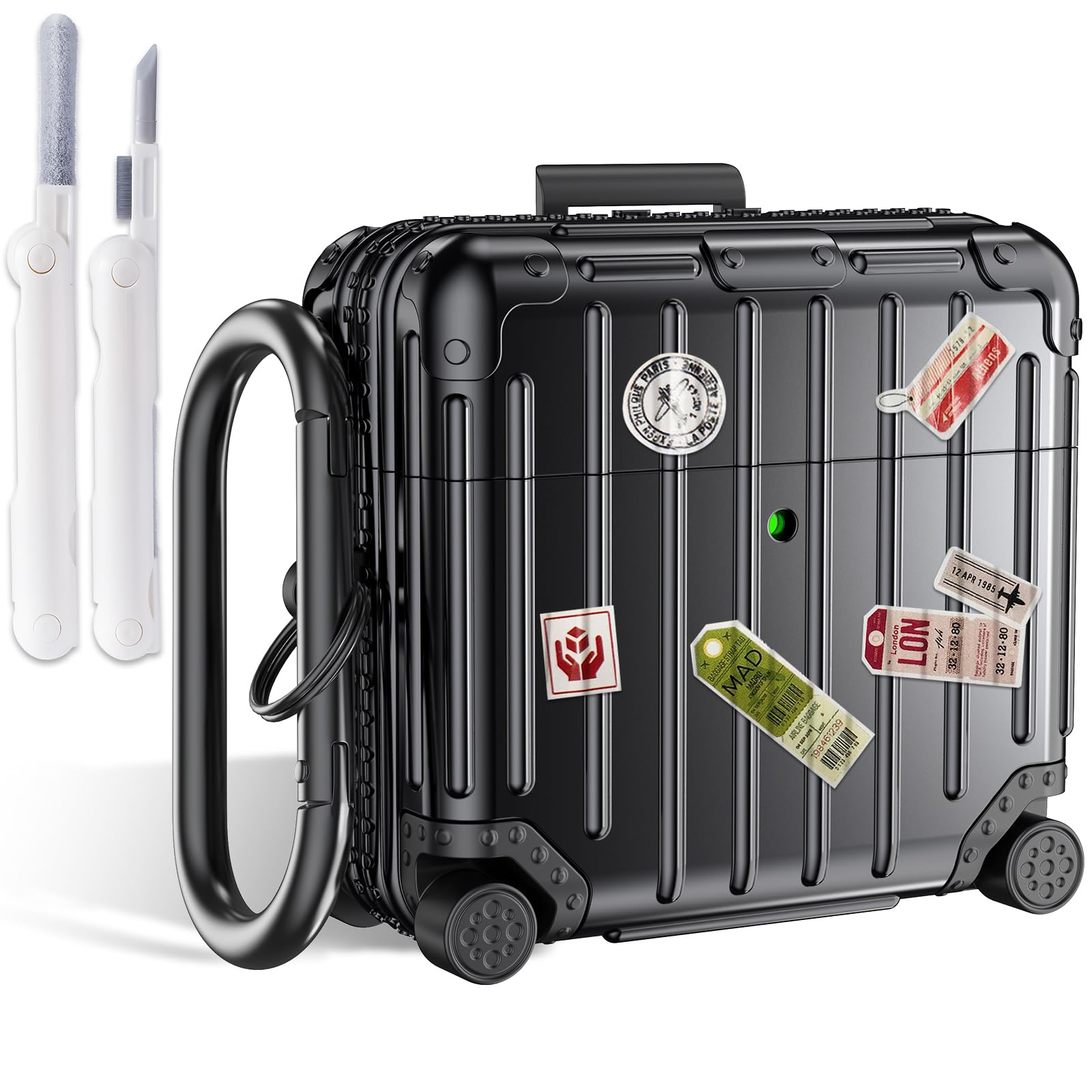 FilotoCompatible with Airpods 4 Case, Cute Fashion Suitcase Design for Airpods 4th Generation Case Cover, Shockproof Protective Hard Case with Keychain/Cleaner Kit (Black, Airpods 4 Case)