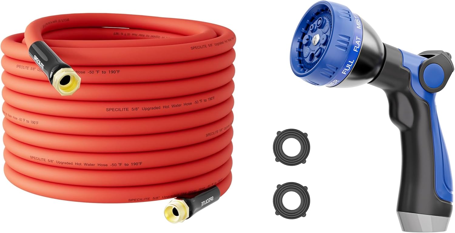 5/8" Hot/Cold Garden Water Hose 100 ft+8 Function Nozzle
