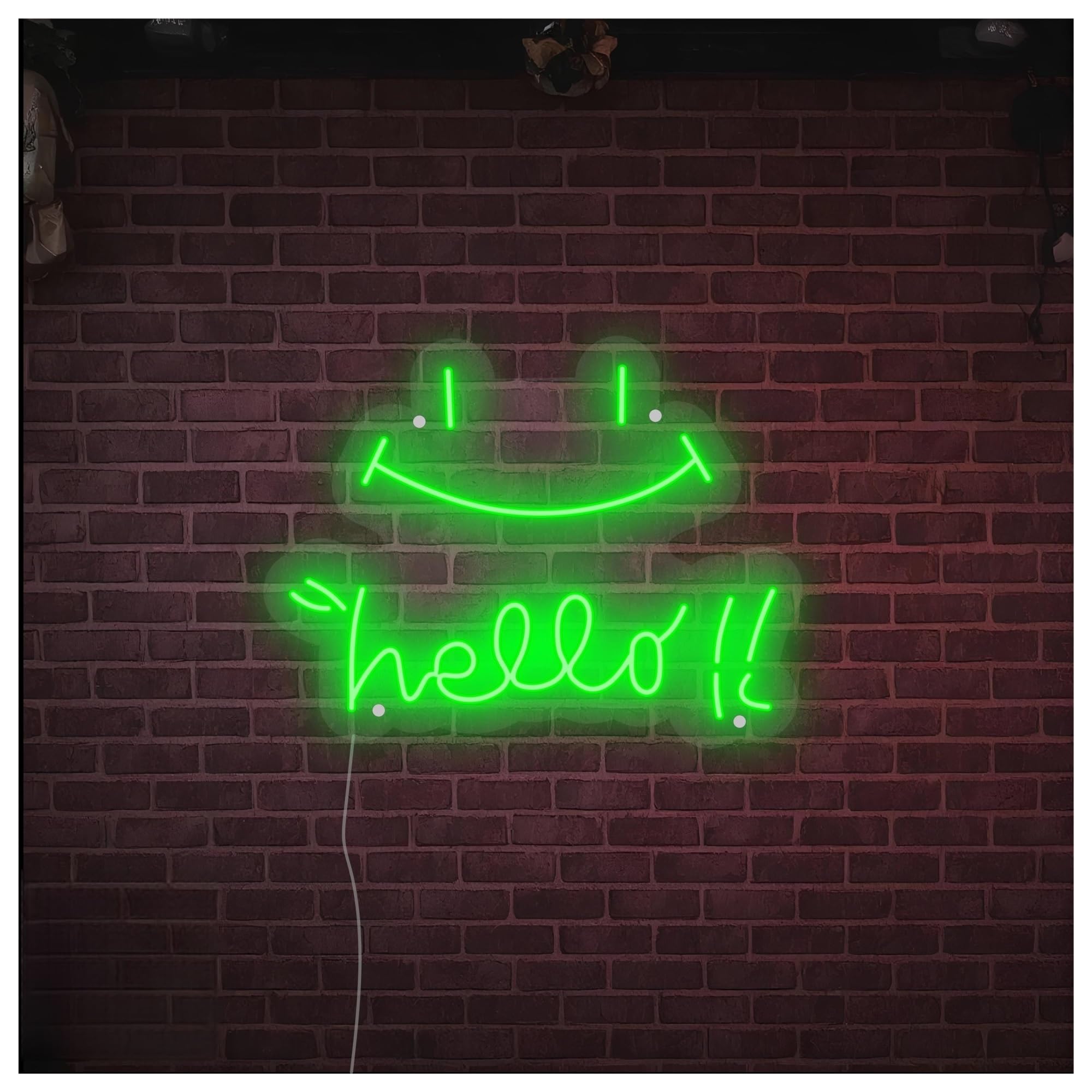 SHOUXI Sign Lamp Hello Smile Face Neon Sign, Suitable for Shop Wall Decor with Dimmable 38.5cm