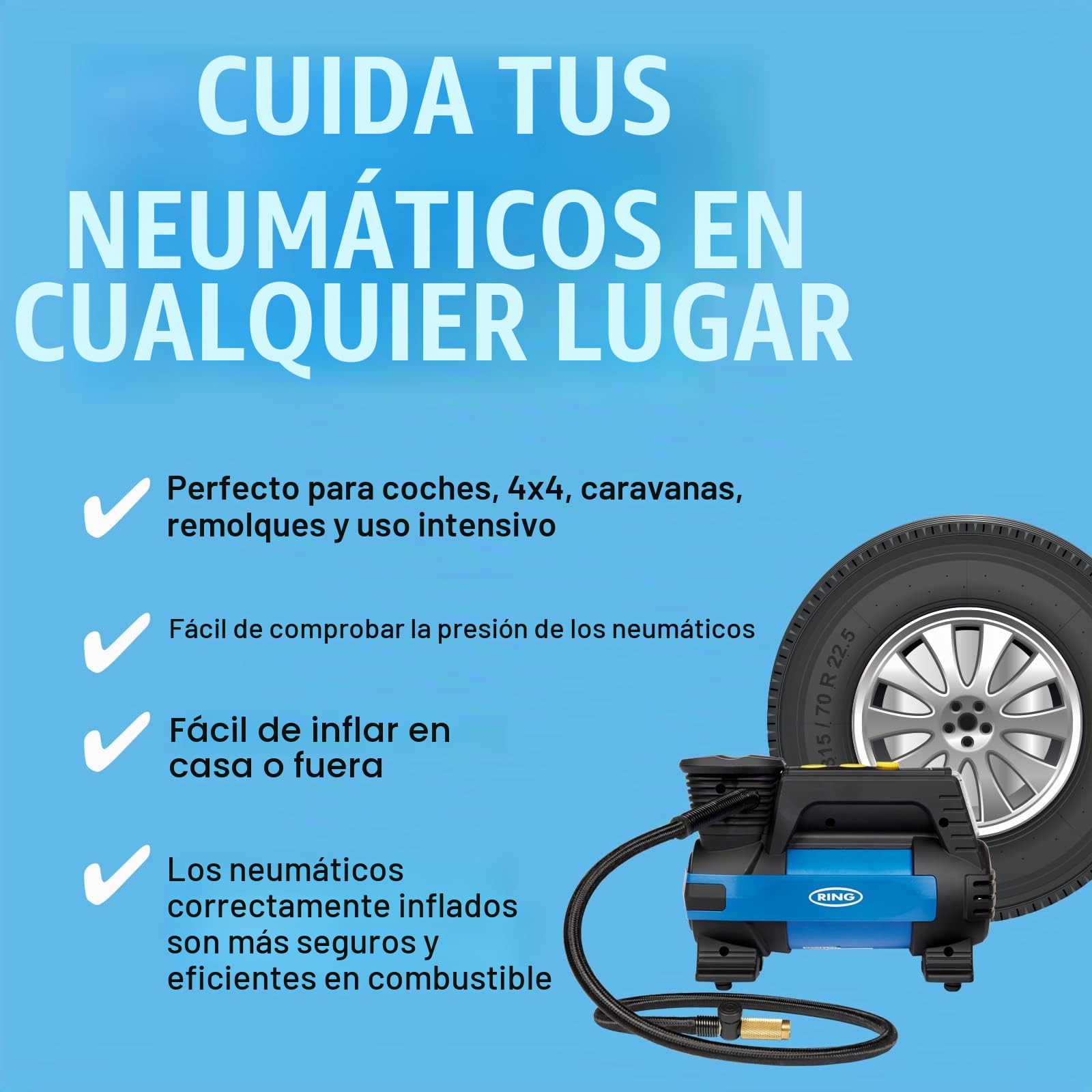 Ring Automotive RAC820 Inflador de ruedas digital, 12 V